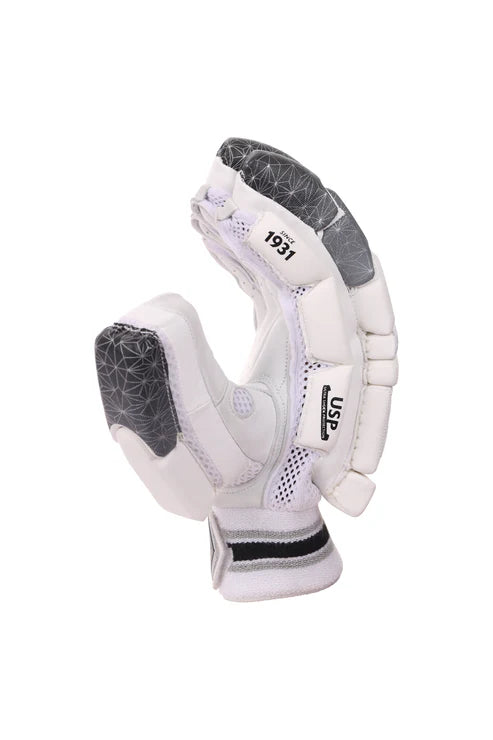 SG Hilite 2.0 Batting Gloves White and gray Cricket glove with Since '1931' branding on a white background