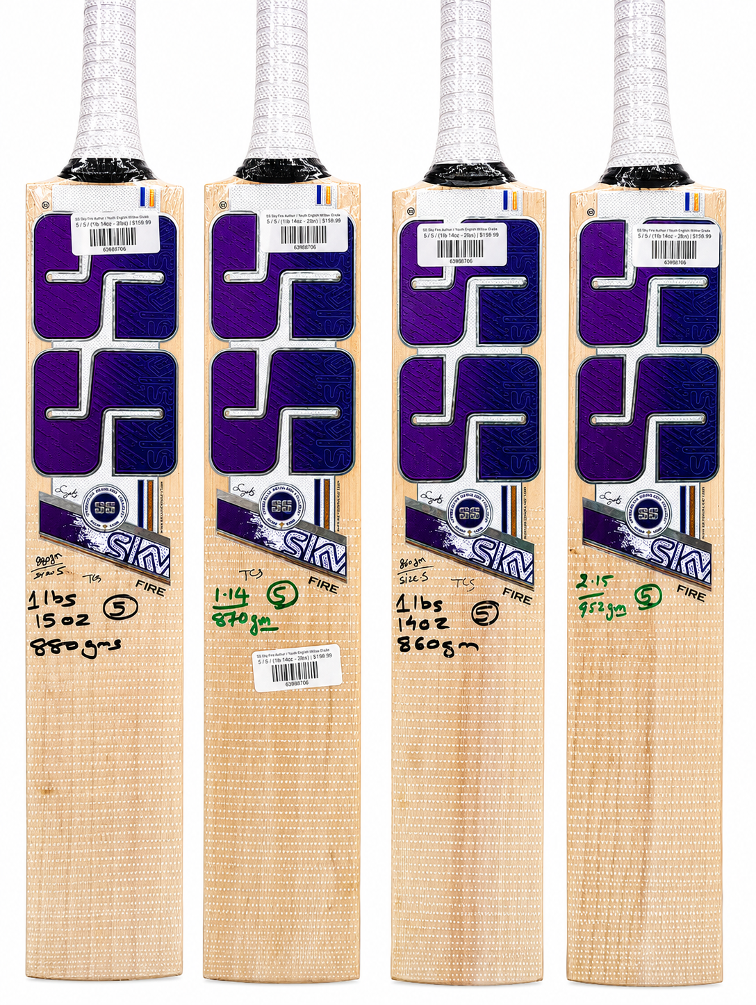 SS Sky Fire Junior / Youth English Willow Cricket Bat - Size 5 - Front close up