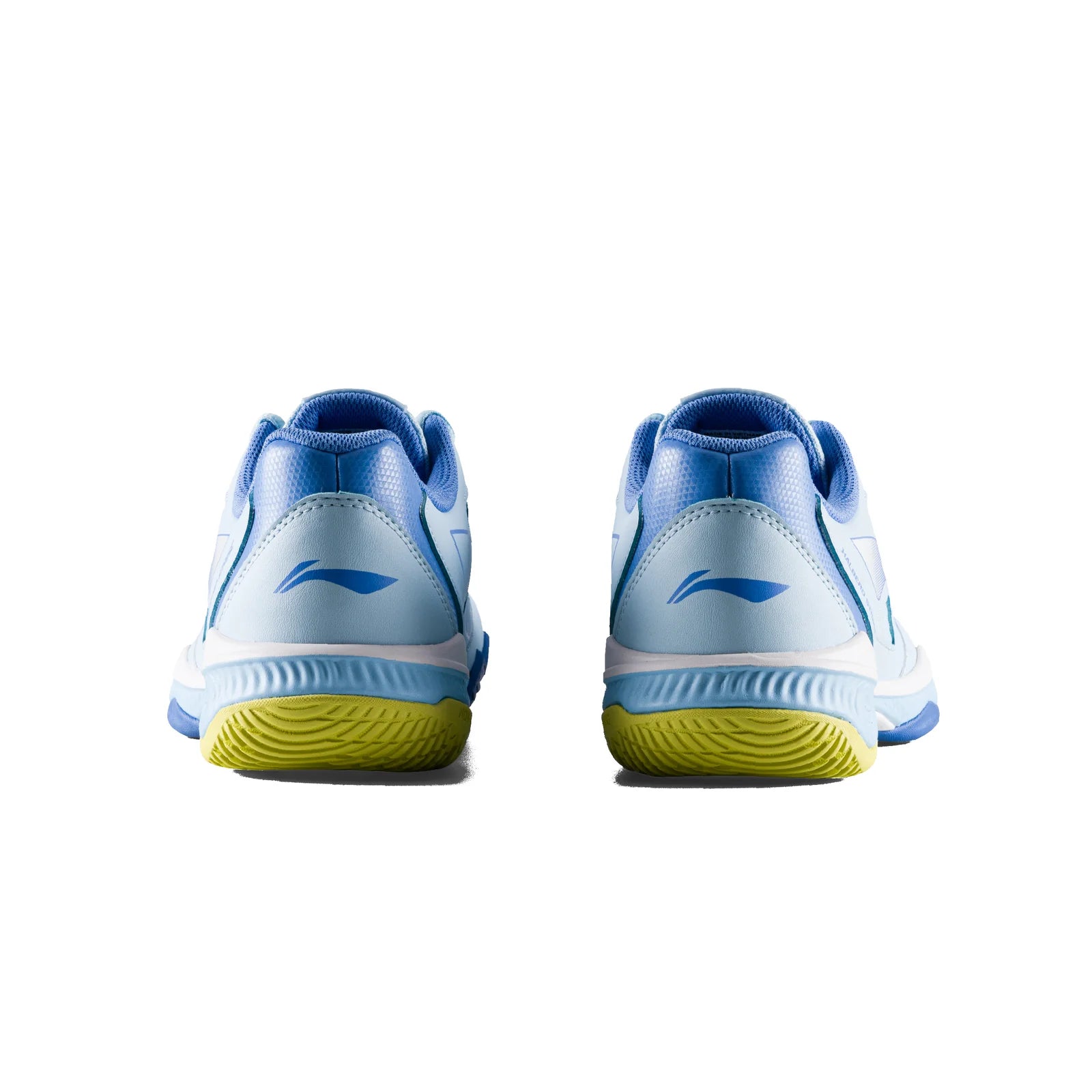 Top view of a pair of Li-Ning Halberd Strike Blue/Yellow Non-Marking Badminton Shoes