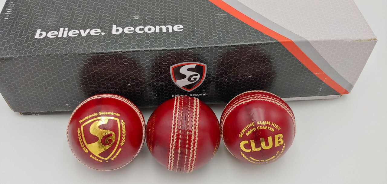 SG Club Red Cricket Ball - Youth by SG - close-up detail - TopCricketStore