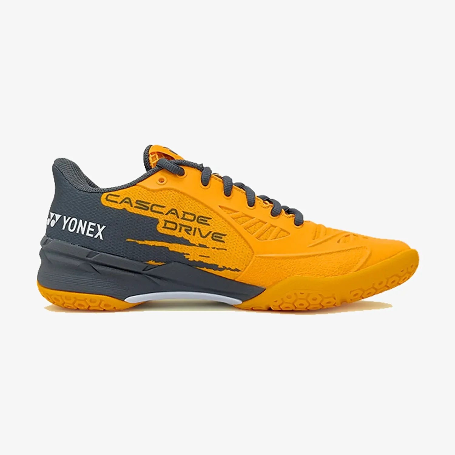 Yellow and gray sports shoe with 'Yonex' branding on a white background