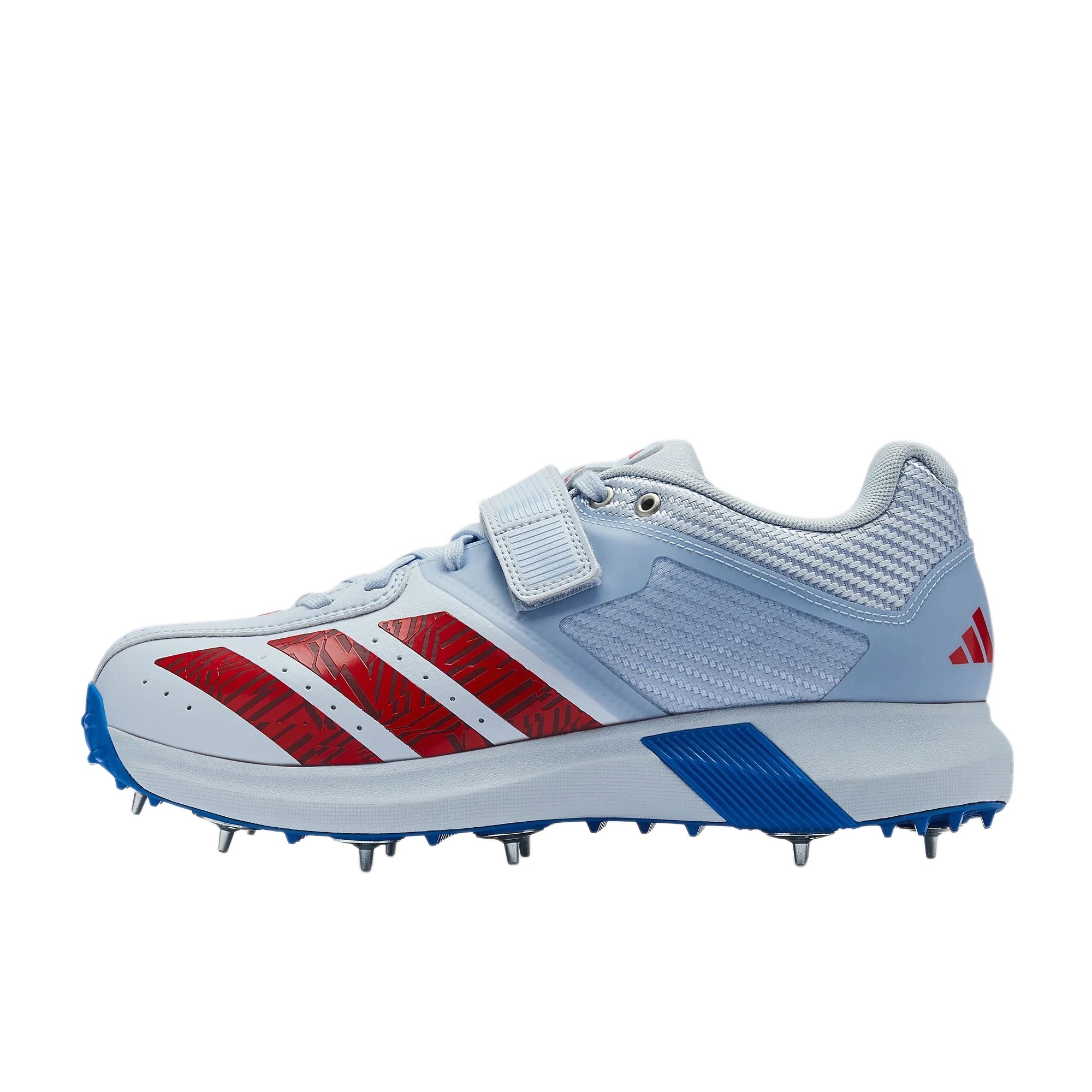 Side profile of Adidas Adipower Incurza metal spike cricket shoe with cushioned midsole