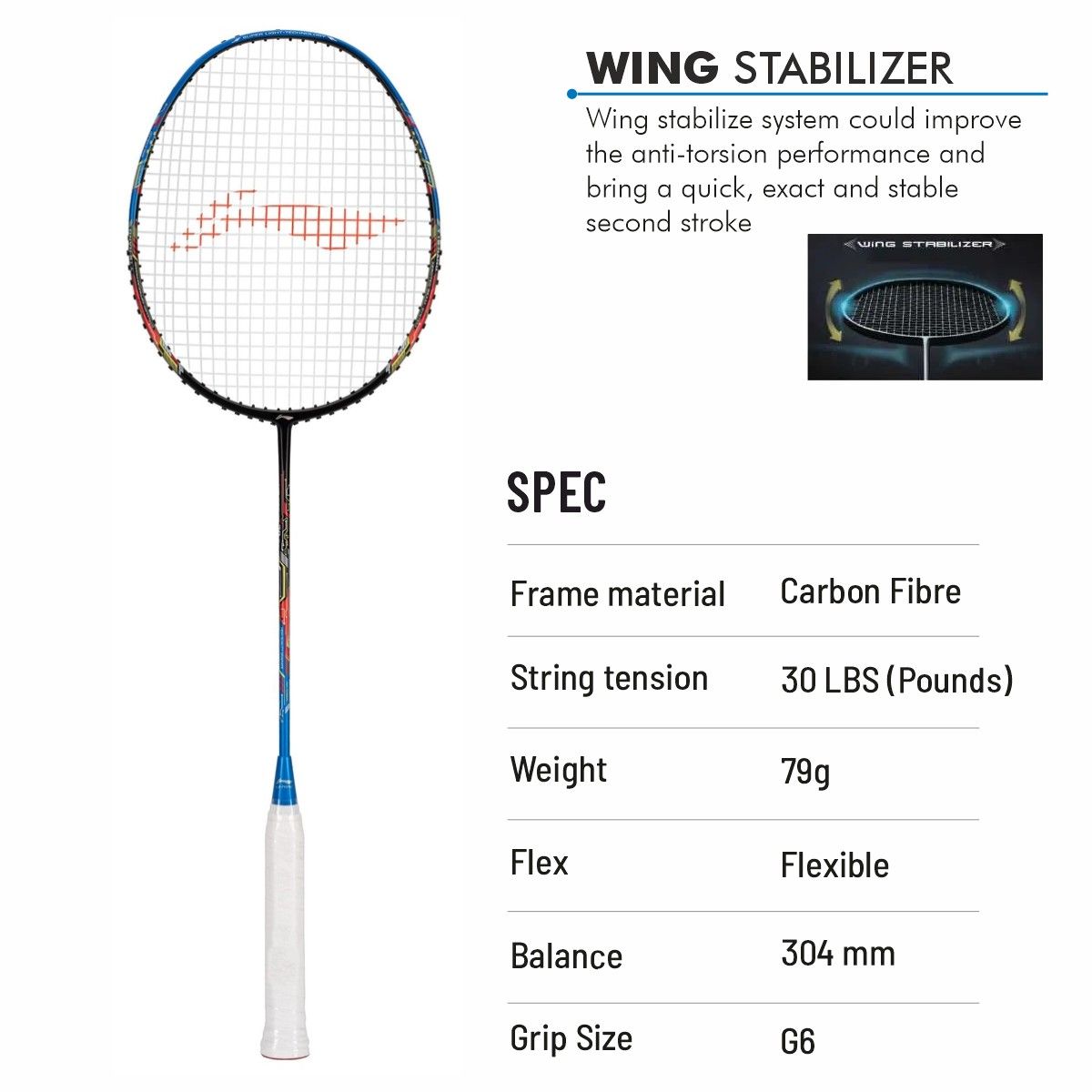 Li-Ning Air Force 79 G3 Badminton Racket Prestrung (Black/Blue/Red)