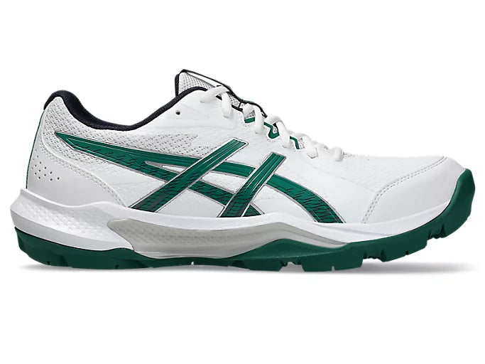 Side profile of the ASICS GEL-Peake 3 highlighting the wrap-up lateral support and Jasper Green accents.