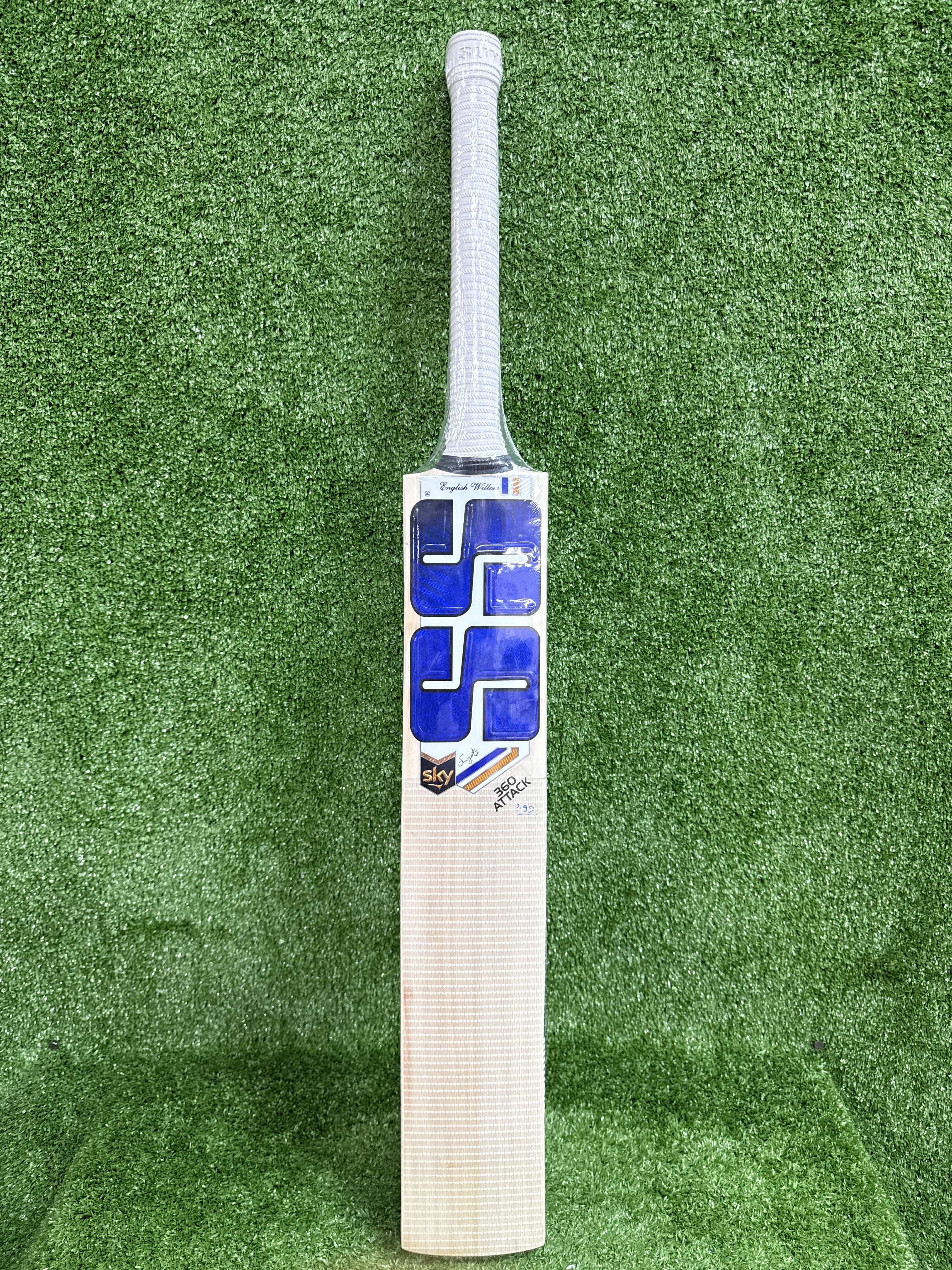 SS Sky 360 Attack English Willow Cricket Bat - Royal Blue Edition available at TopCricketStore.
