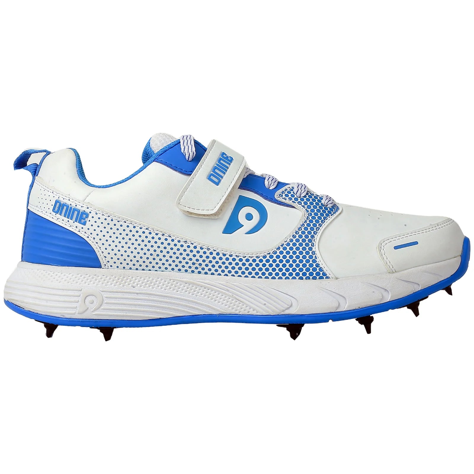 DNINE Polyurethane (PU) Force Blue/White Cricket Metal Spike Shoes
