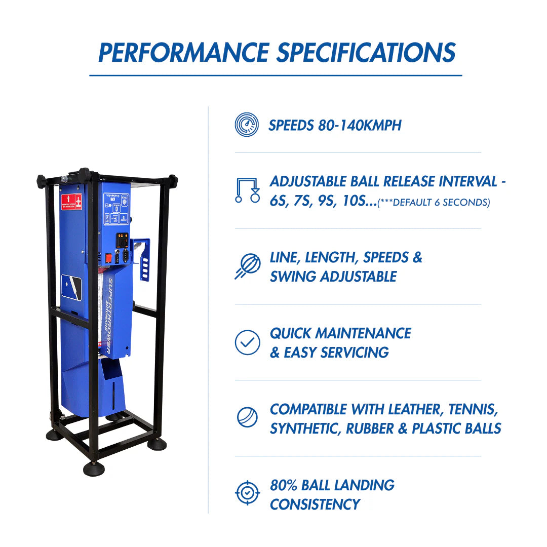 Freebowler FS2 Pro portable automatic bowling machine set up on a cricket pitch for batting practice.