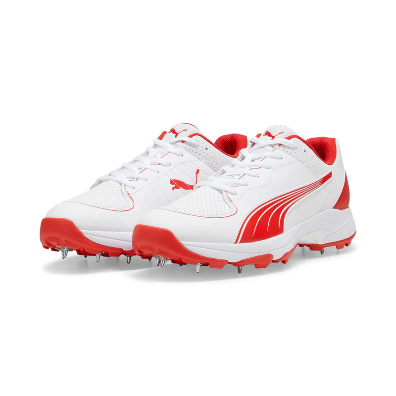 Puma 24.2 White Red Spike Cricket Shoes