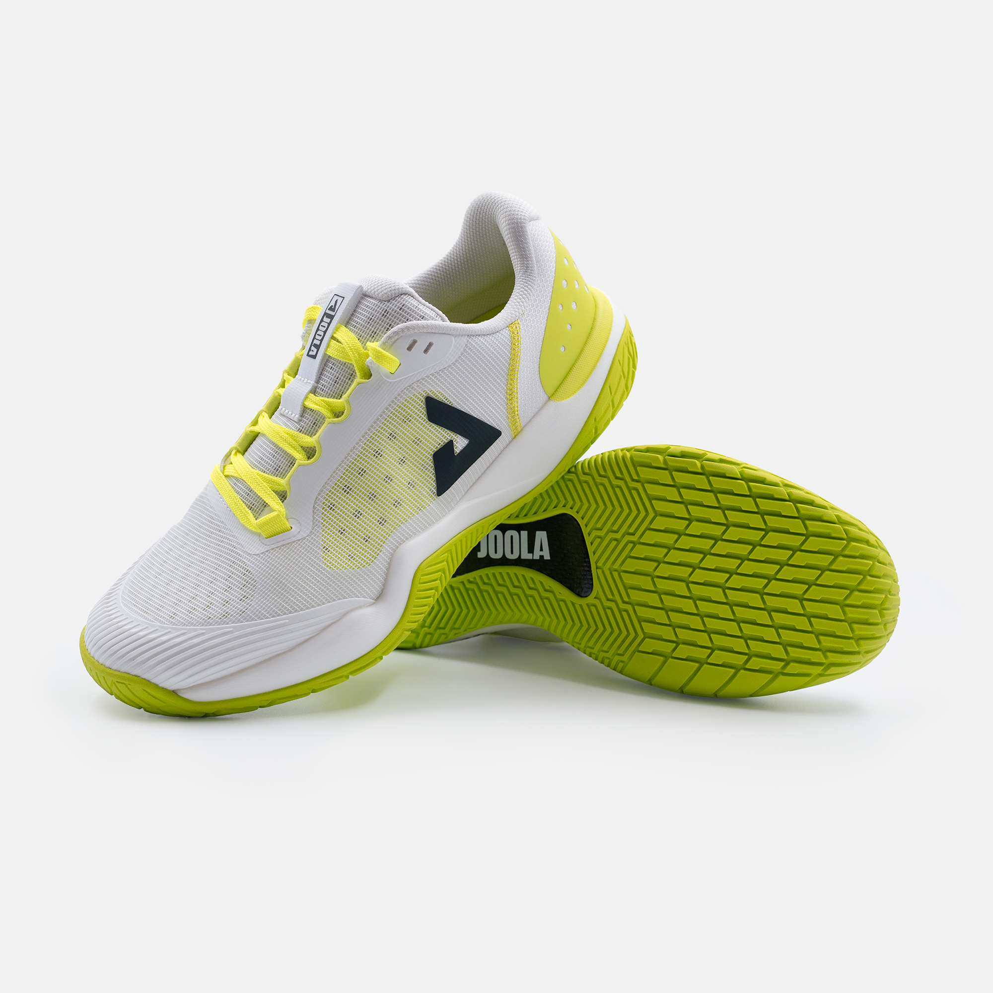 JOOLA Men's FUNKSH1n_PB R4LLy Pickleball Shoe in White/Black-Pickleball Green - outsole tread and logo view