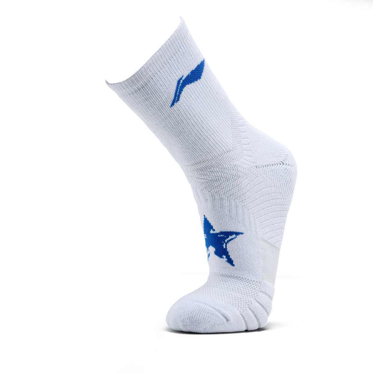 Li-Ning 5 Star Hi-Quarter Sports Socks - White / Blue by Li-Ning - alternate view 5 - TopCricketStore