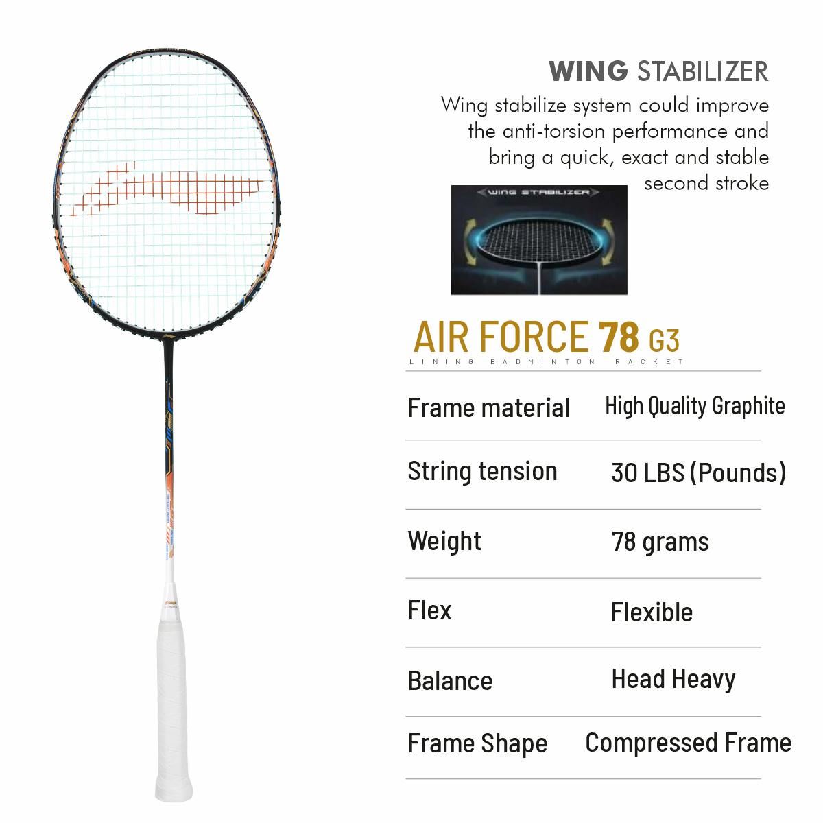 Li-Ning Air Force 78 G3 Badminton Racket Prestrung  (Merlot/White/Amber)