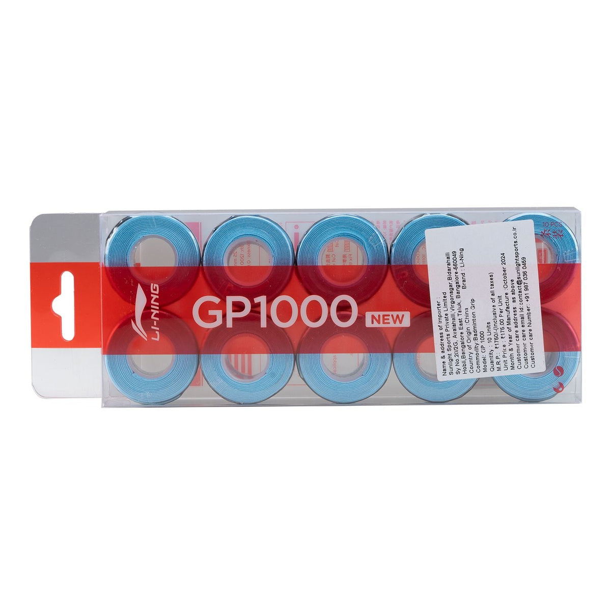 Li-Ning GP 1000 Badminton Overgrip - Pack of 10 by Li-Ning - Blue (Baltic Blue) - TopCricketStore