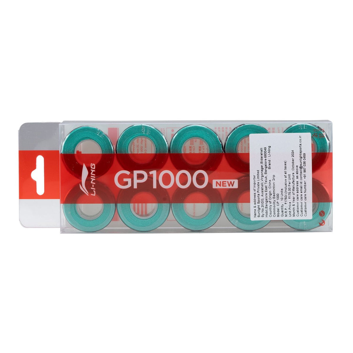 Li-Ning GP 1000 Badminton Overgrip - Pack of 10 by Li-Ning - Green (Mint Green) - TopCricketStore
