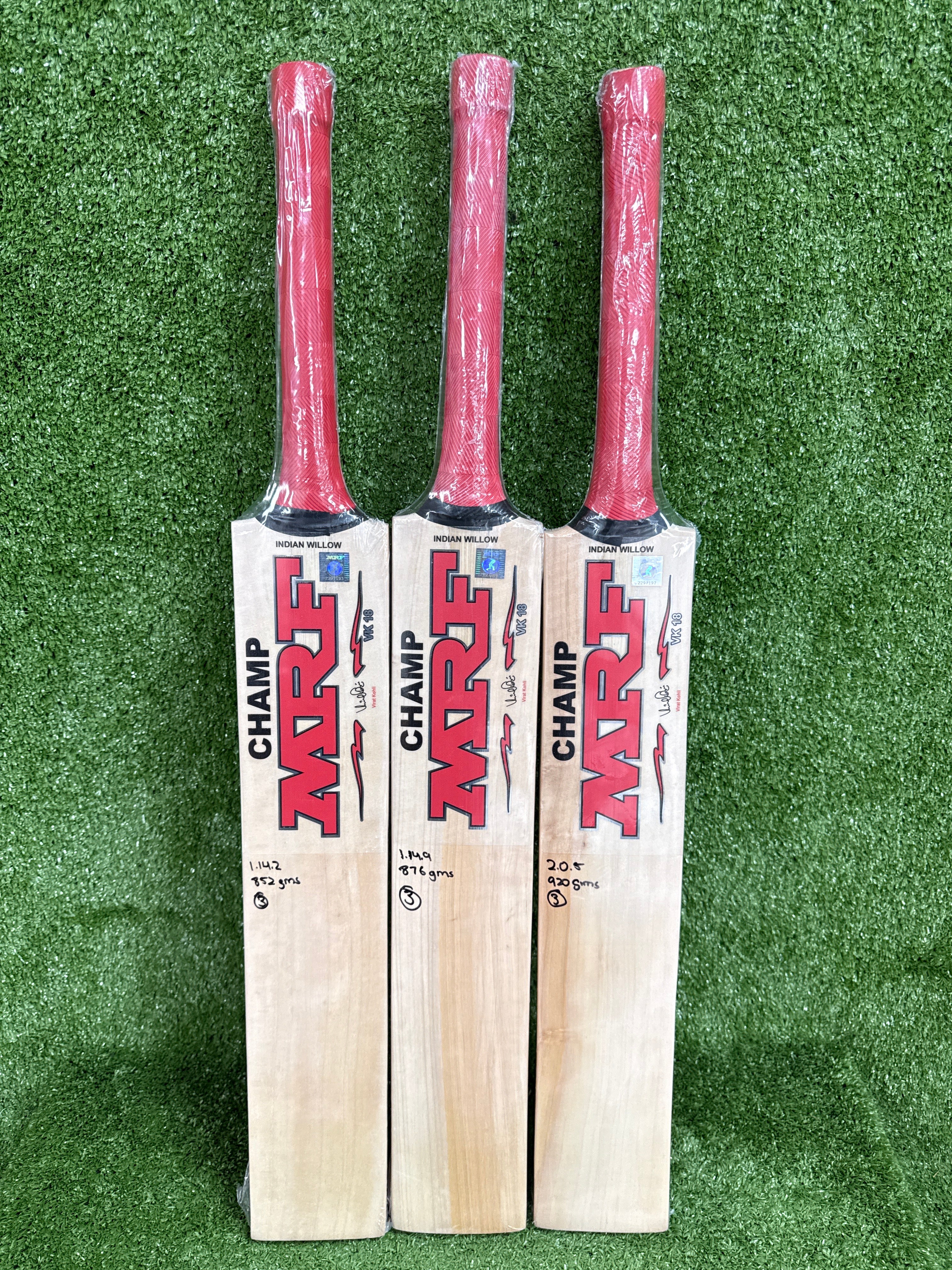 Front view of MRF Champ VK18 Junior Kashmir Willow Cricket Bat