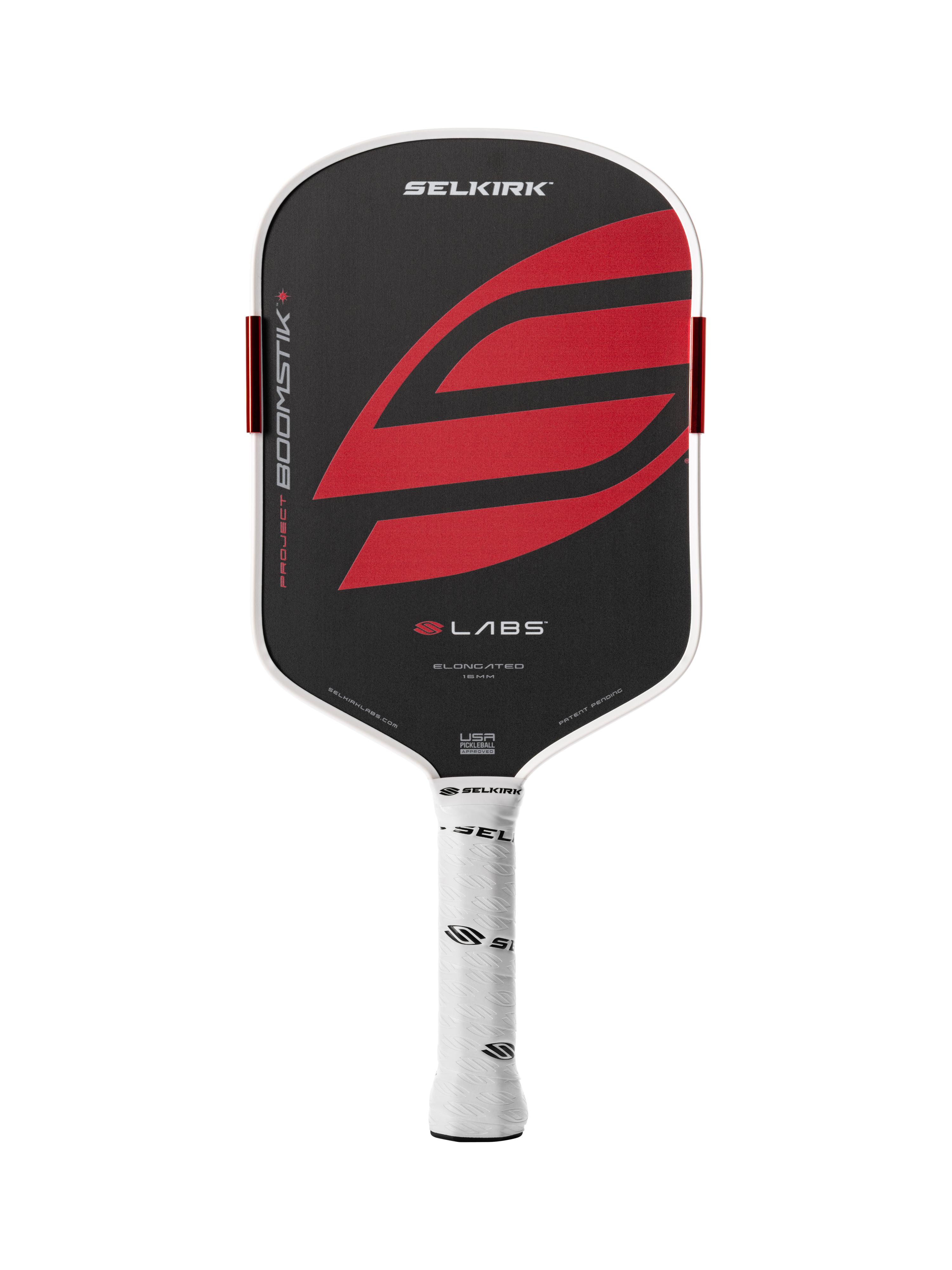 Selkirk LABS Project Boomstik 16mm pickleball paddle, Elongated shape in Black, full face view