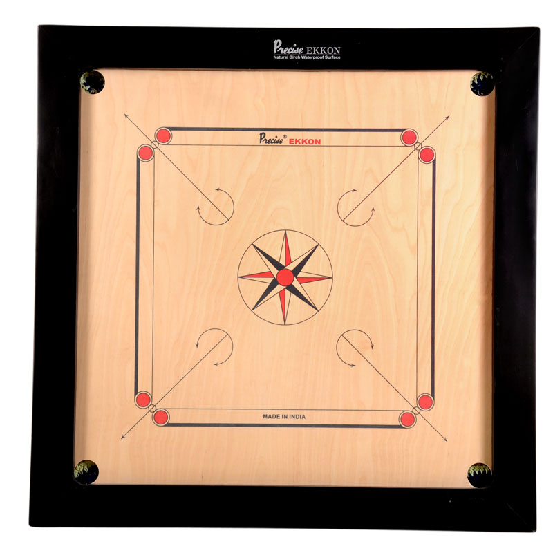 op-down view of the Precise Ekkon Champion 20mm natural birch ply carrom board featuring a 3x2 inch frame.