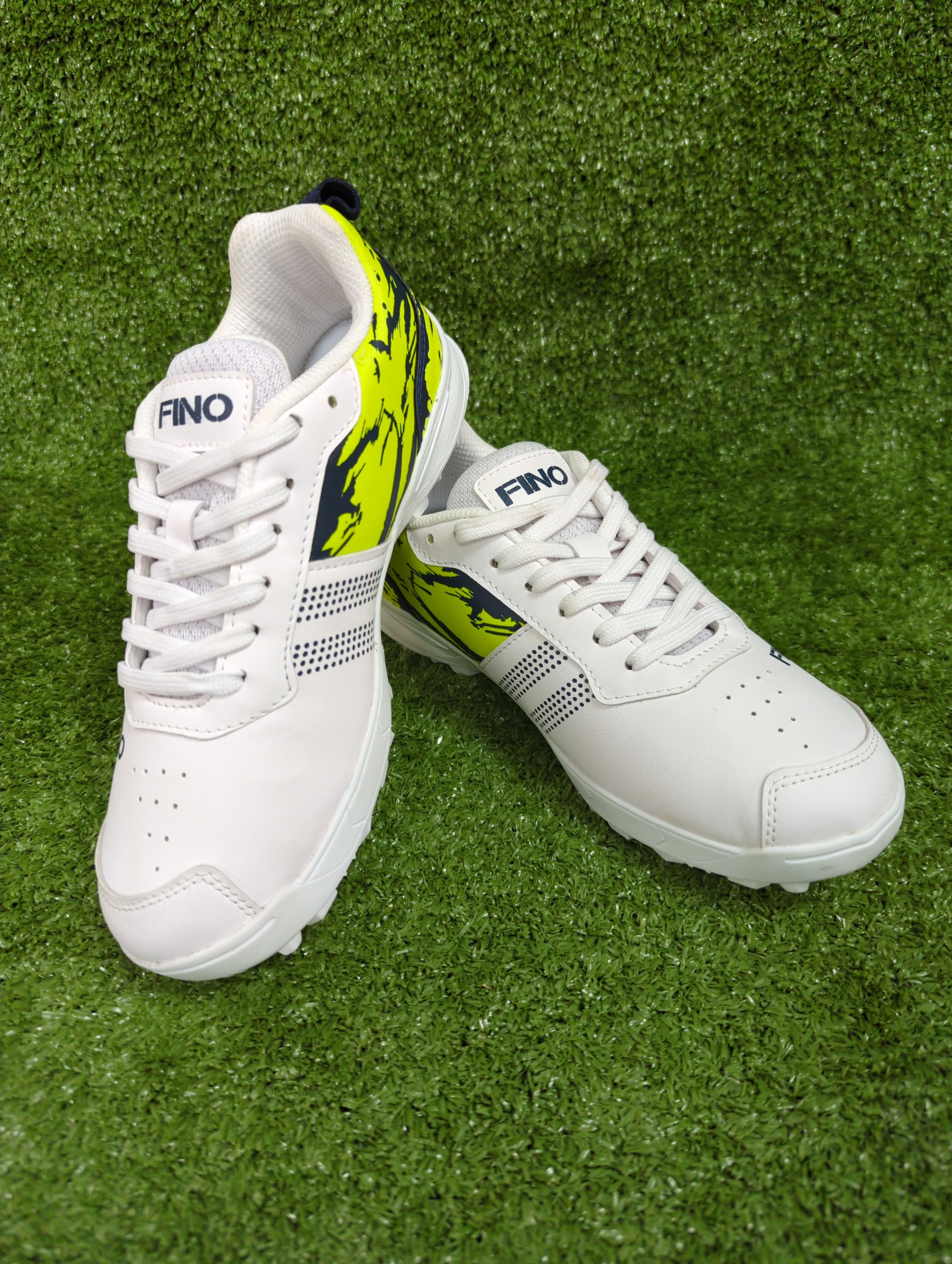 FINO CS-16 Cricket Shoes White Blue and Green