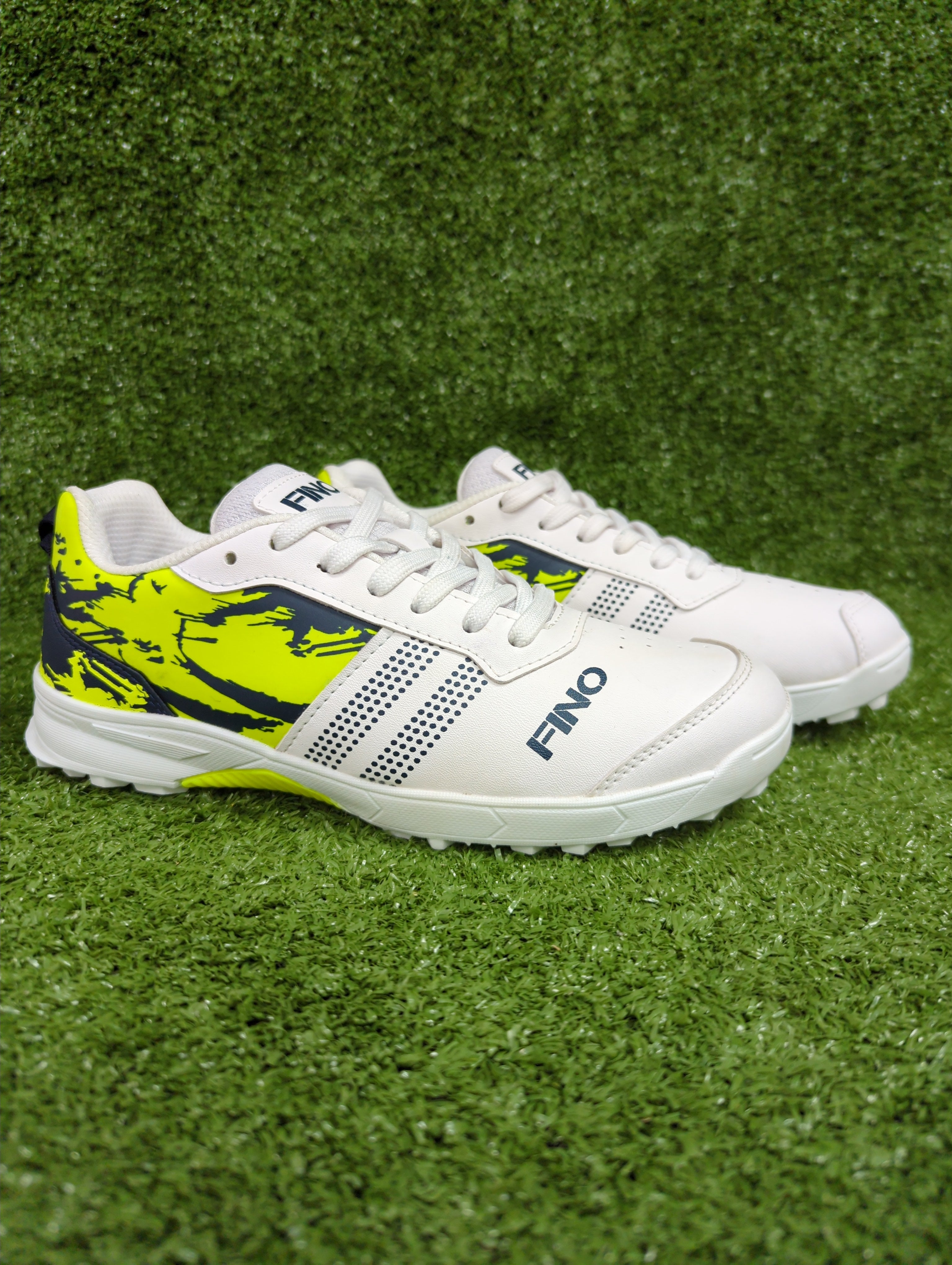 FINO CS-16 Cricket Shoes White Blue and Green