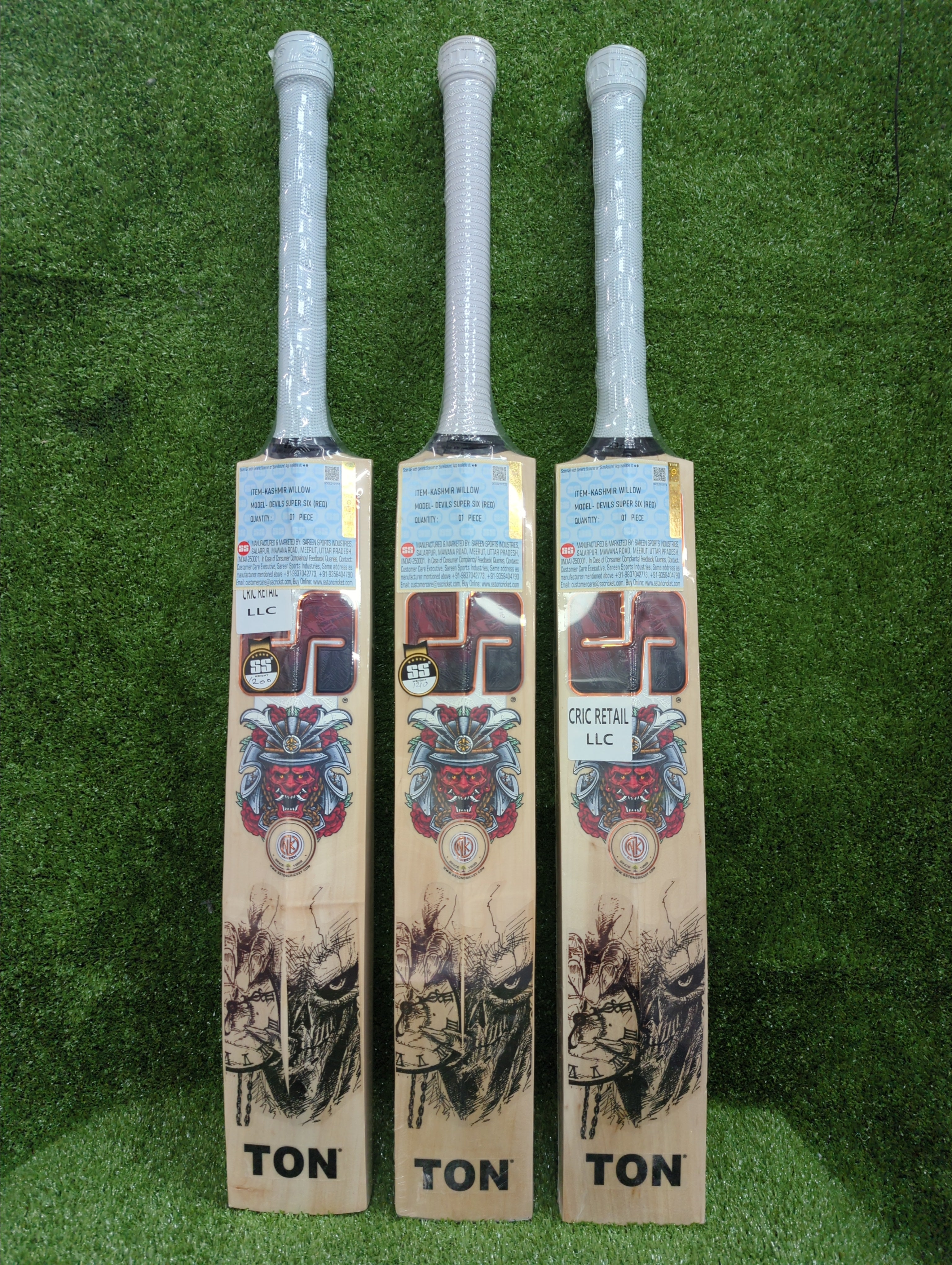 SS Devils Super Six Red Premium Kashmir Willow Cricket Bat by SS - back view - TopCricketStore