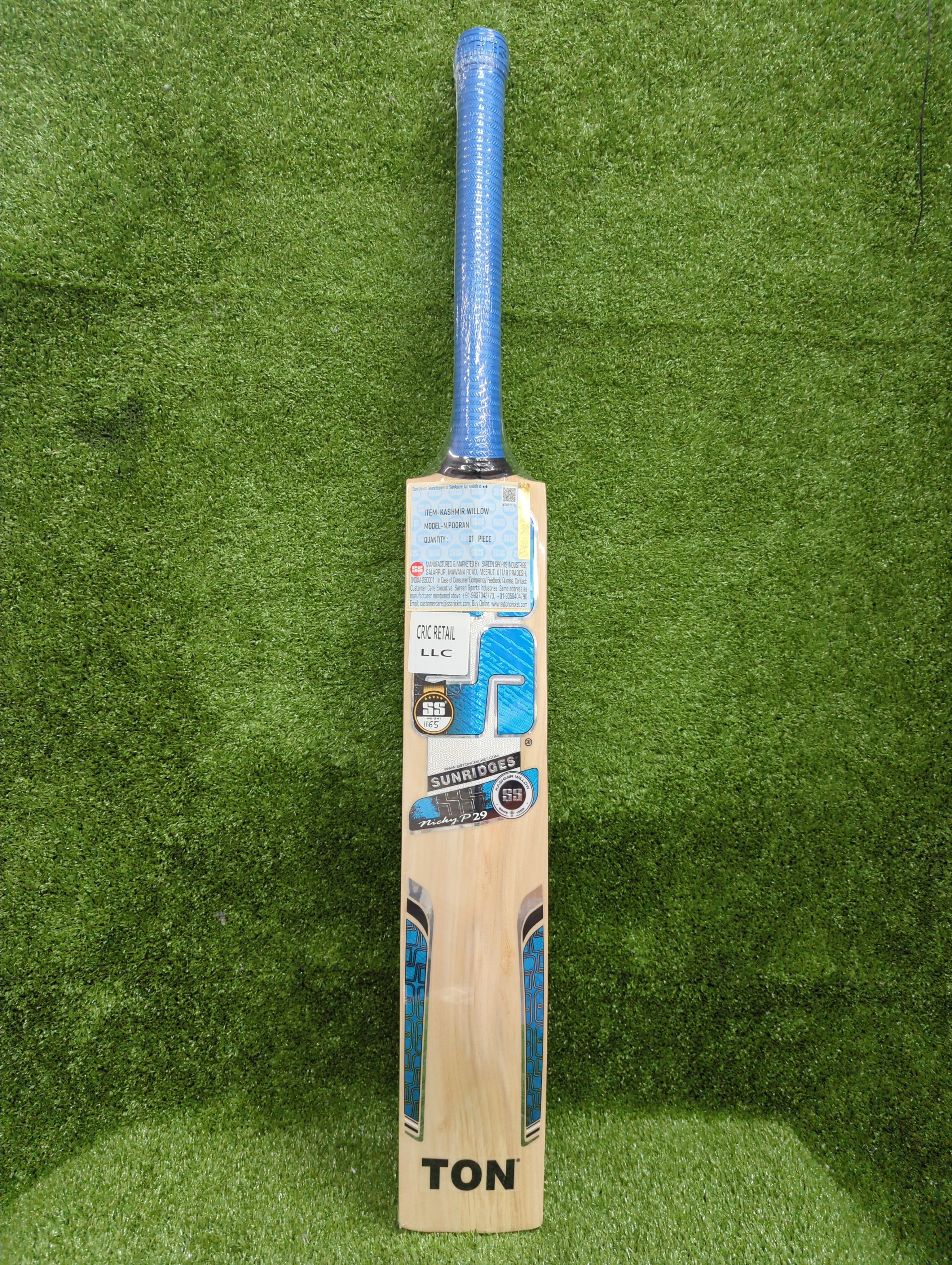 SS Nicky P29 Kashmir Willow Bat - Long Handle by SS - back view - TopCricketStore