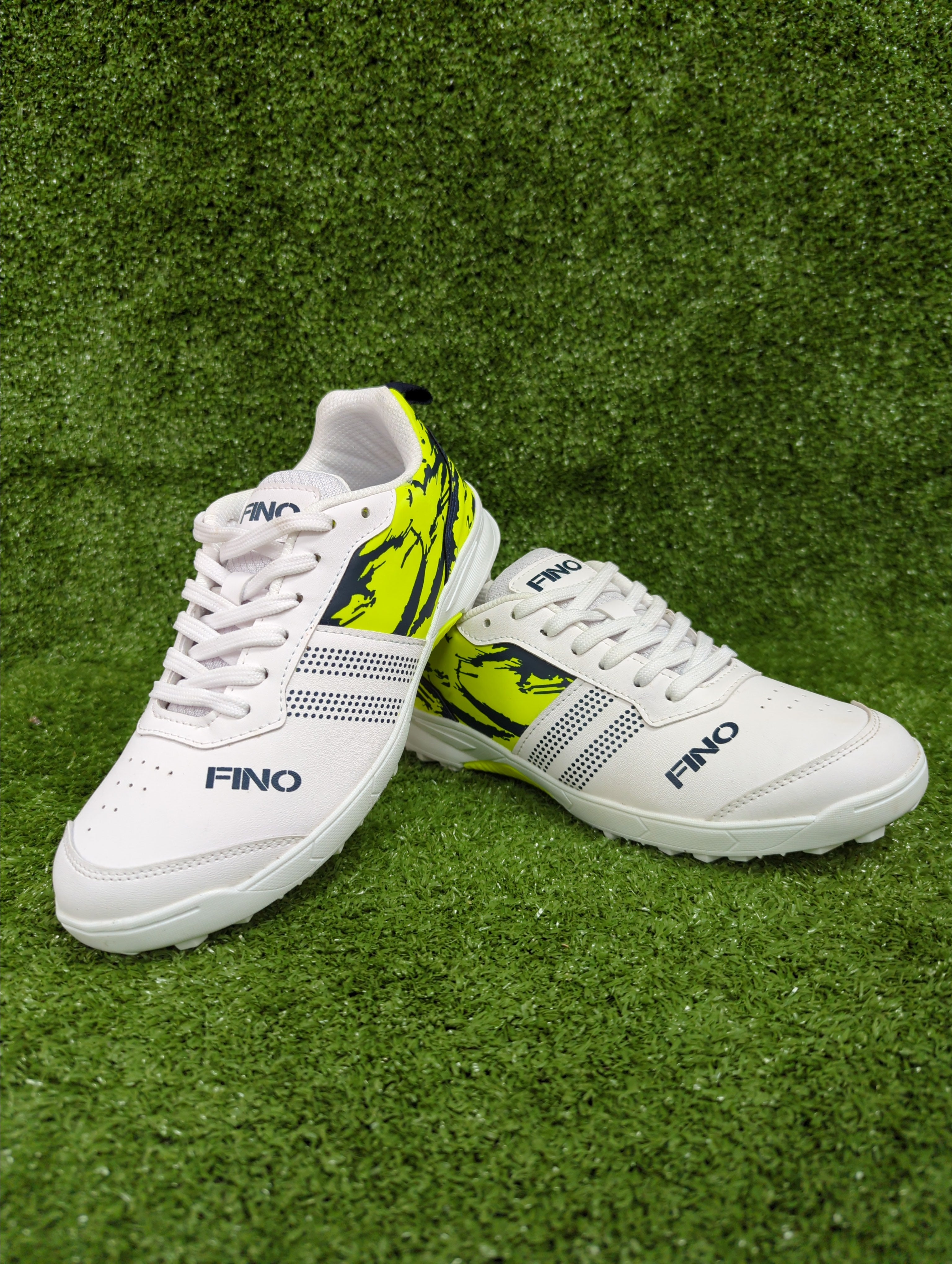 FINO CS-16 Cricket Shoes White Blue and Green