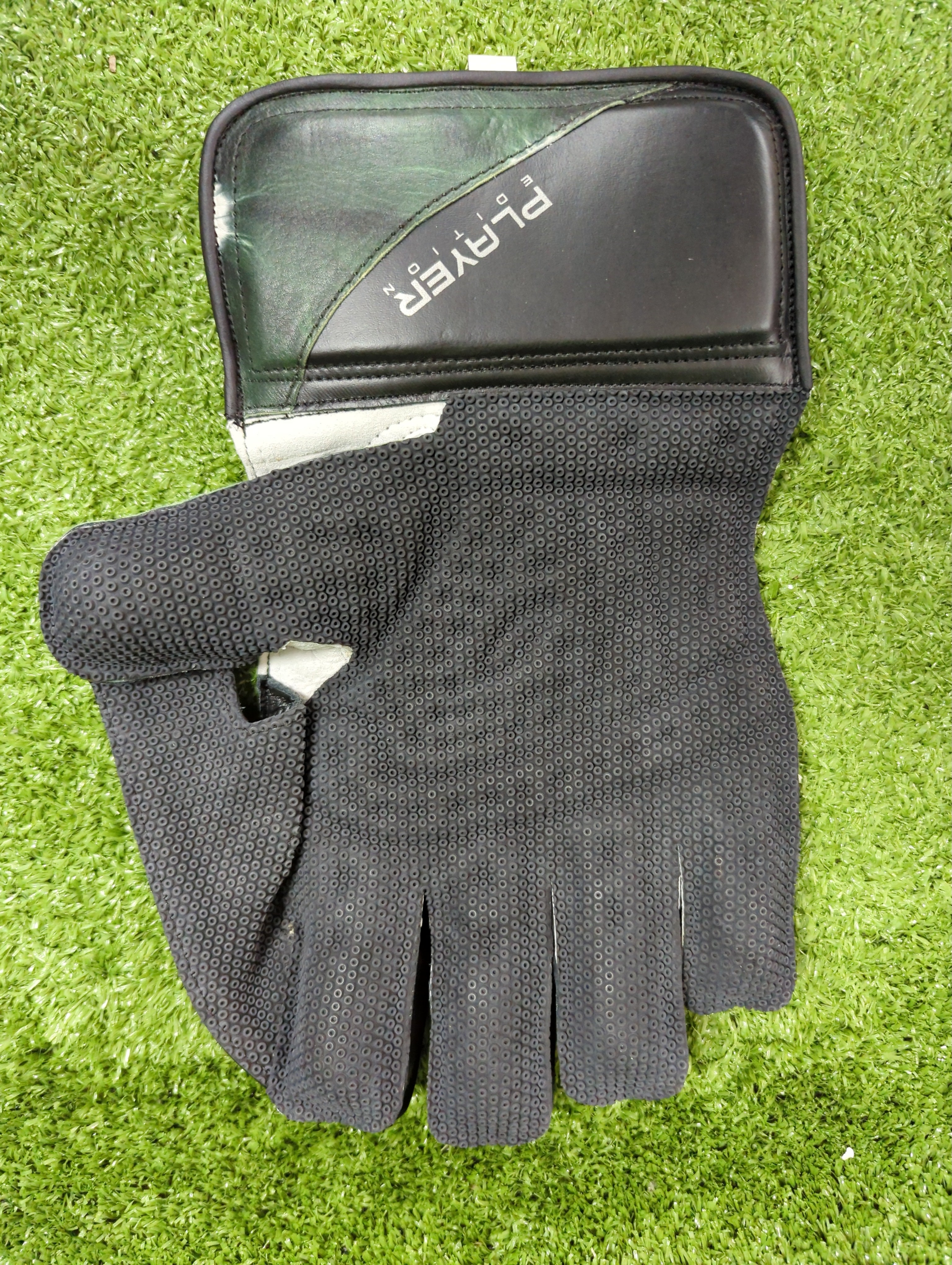 EM MSD Dhoni Adult Cricket Wicket Keeping Gloves - Black/Deep Green
