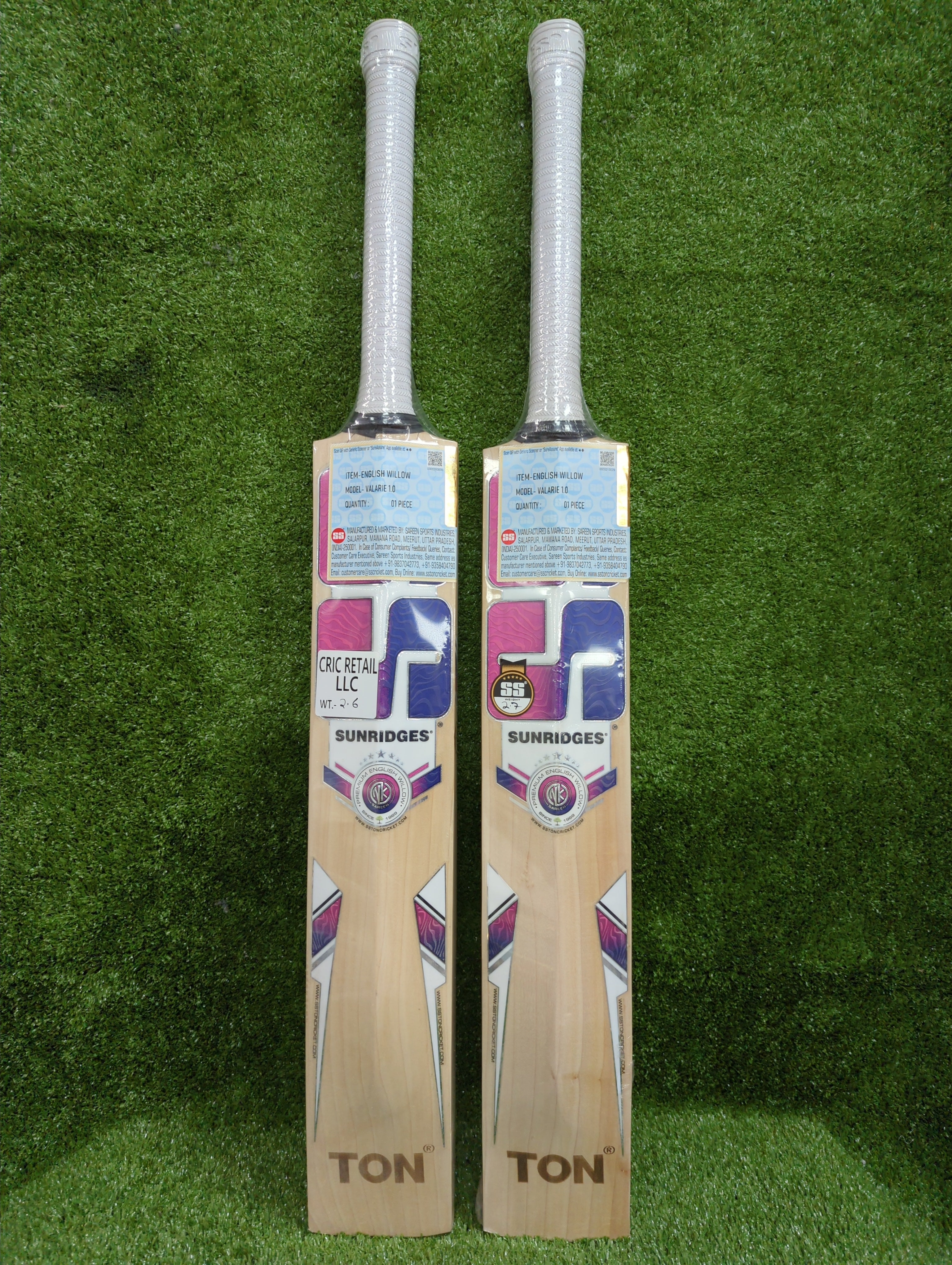 SS Valarie 1.0 English Willow Cricket bat - Short Handle SS