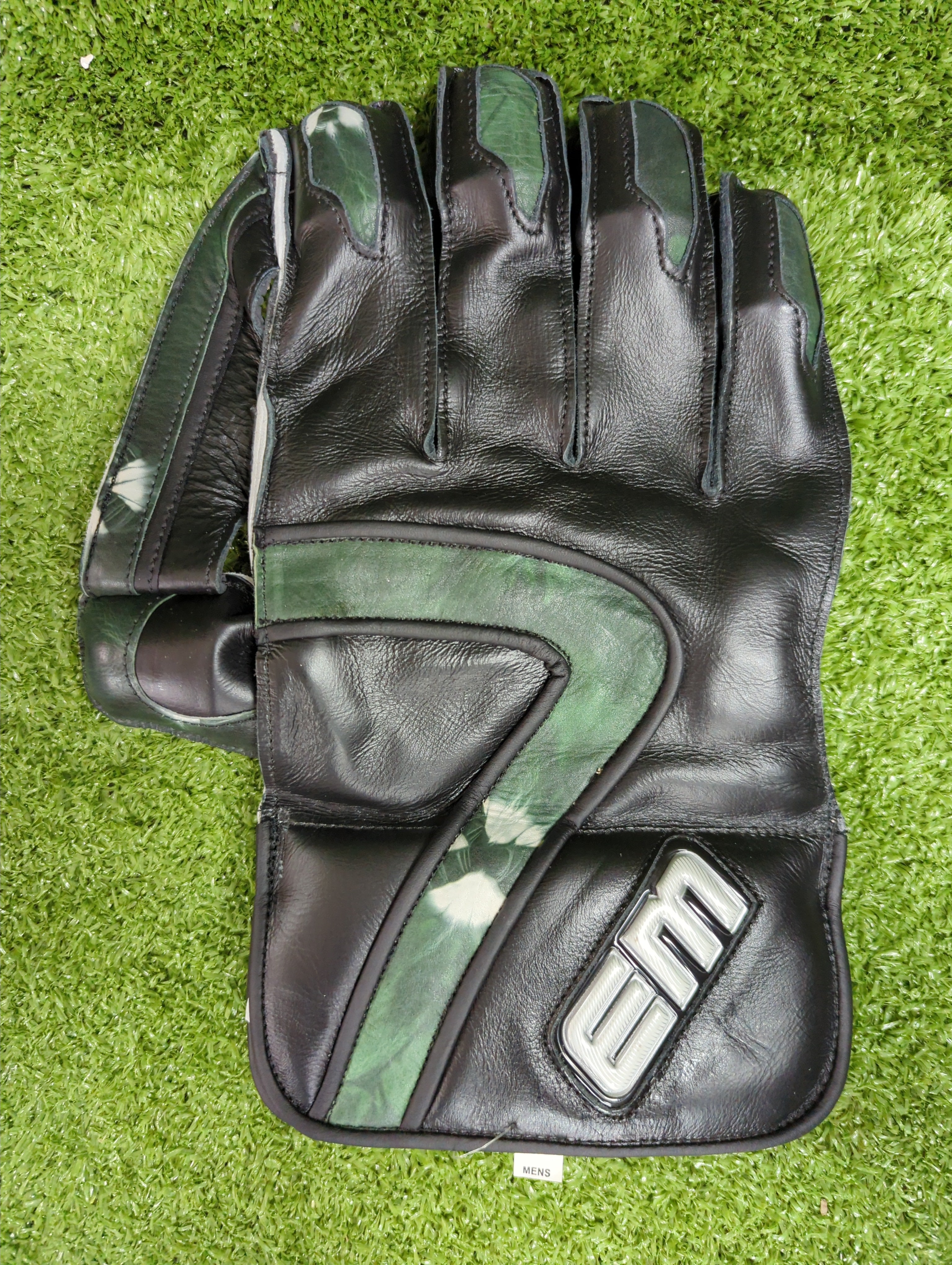 EM MSD Dhoni Adult Cricket Wicket Keeping Gloves - Black/Deep Green