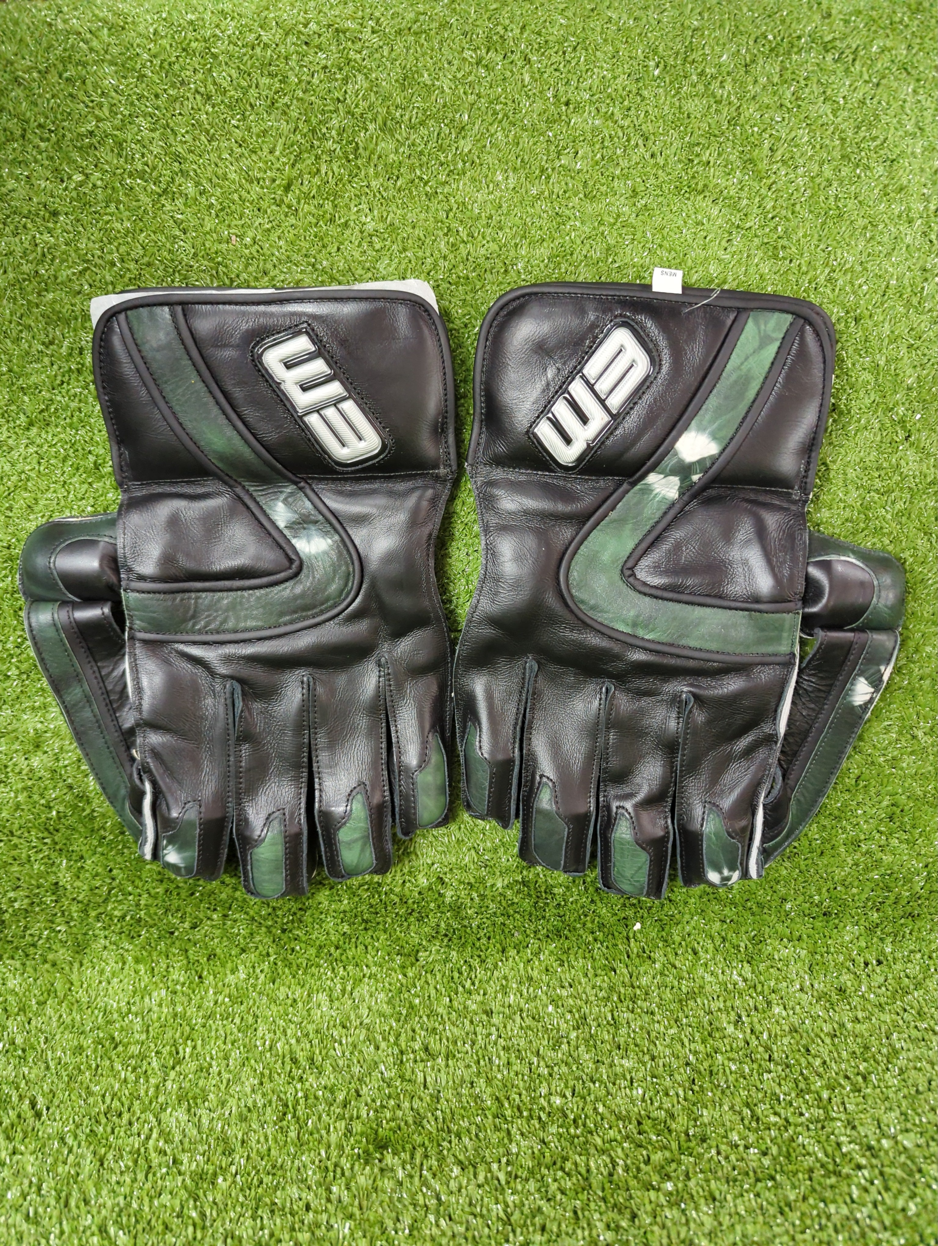 EM MSD Dhoni Adult Cricket Wicket Keeping Gloves - Black/Deep Green