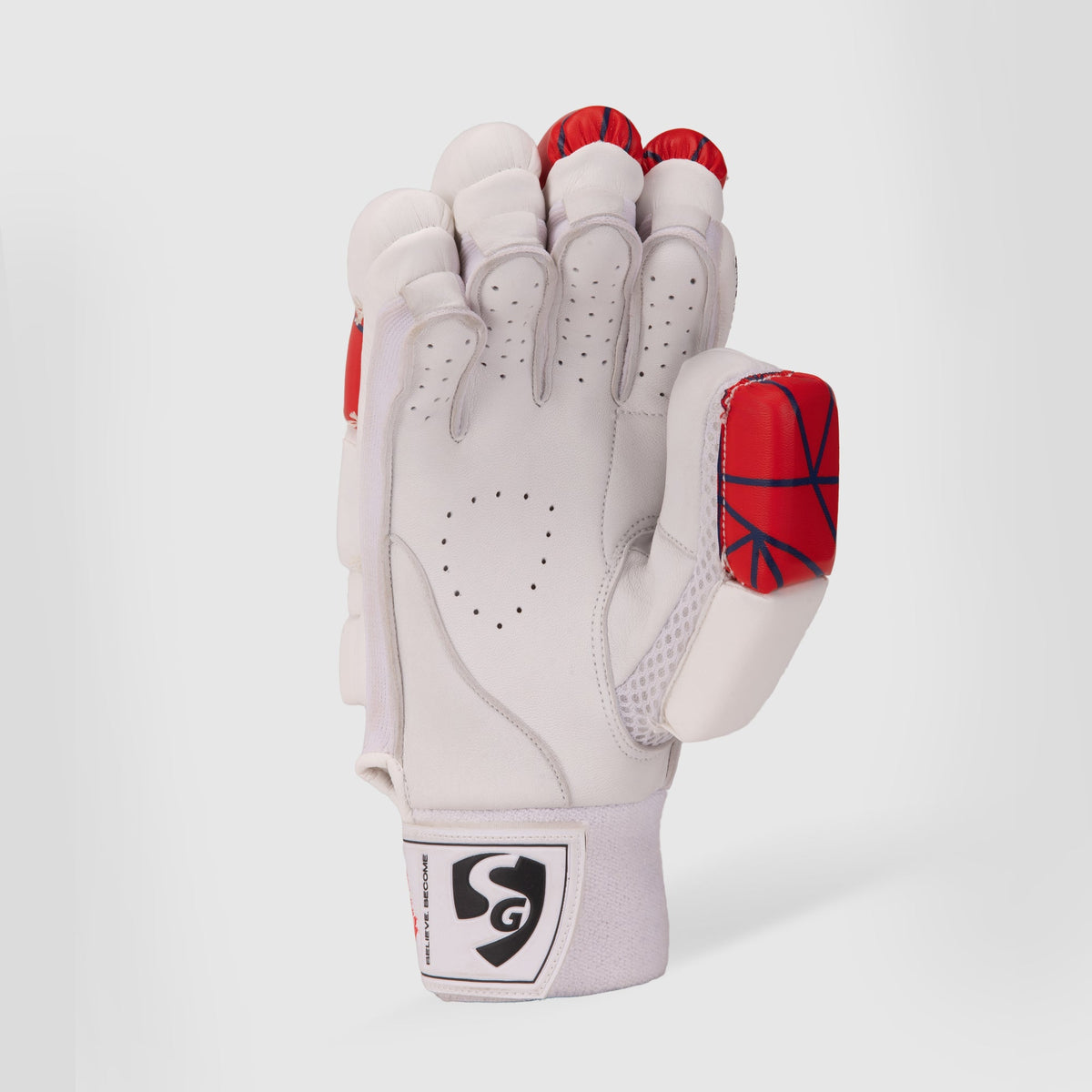 SG KLR Lite Adult Cricket Batting Gloves (Blue/Red) by SG - palm and thumb detail - TopCricketStore