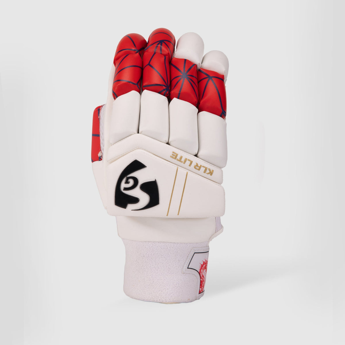 SG KLR Lite Junior/Youth Cricket Batting Gloves (Red/Blue/Gold) by SG - back of hand view - TopCricketStore