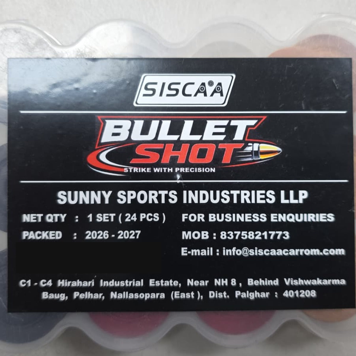 Siscaa Bullet Shot Carrom Coins Set (24 Pcs) by Siscaa - packaging view - TopCricketStore