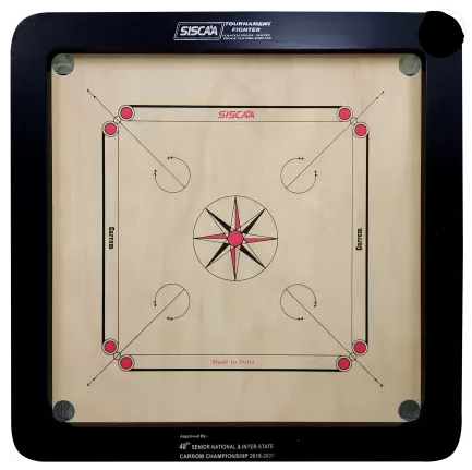 Siscaa Tournament Fighter Indian Ply Carrom Board, heavy-duty 20mm thickness with a 3x2 fast rebound frame, designed for advanced competitive play.