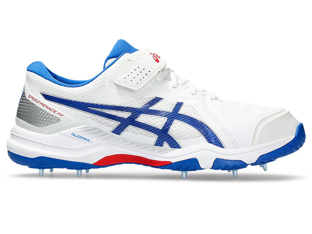 Asics Speed Menace FF White/Tuna Blue Cricket Metal Spike Shoe