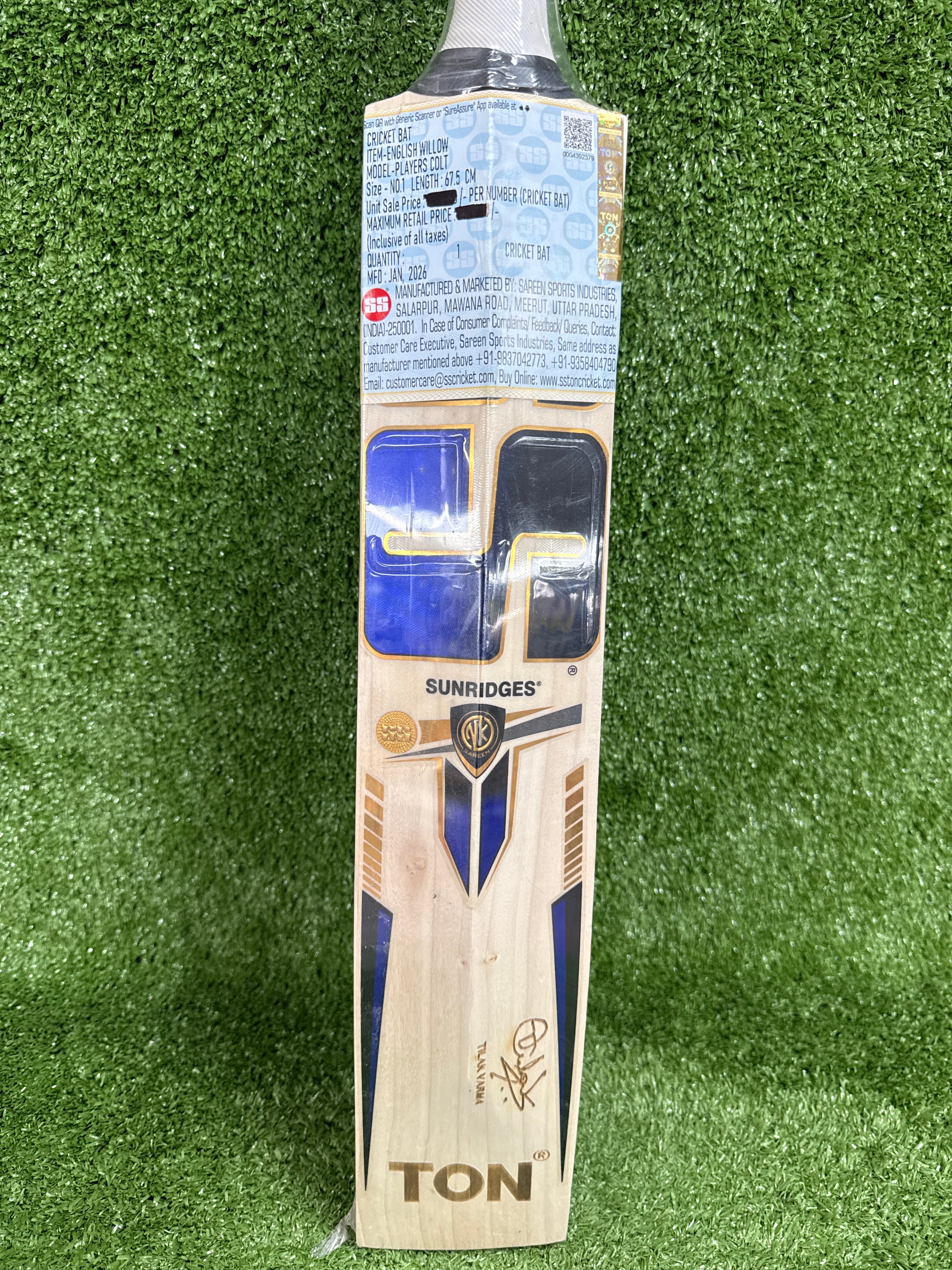 Close-up of the back of the SS Player Colt bat, showing the concave scraping that reduces weight for faster bat speed.