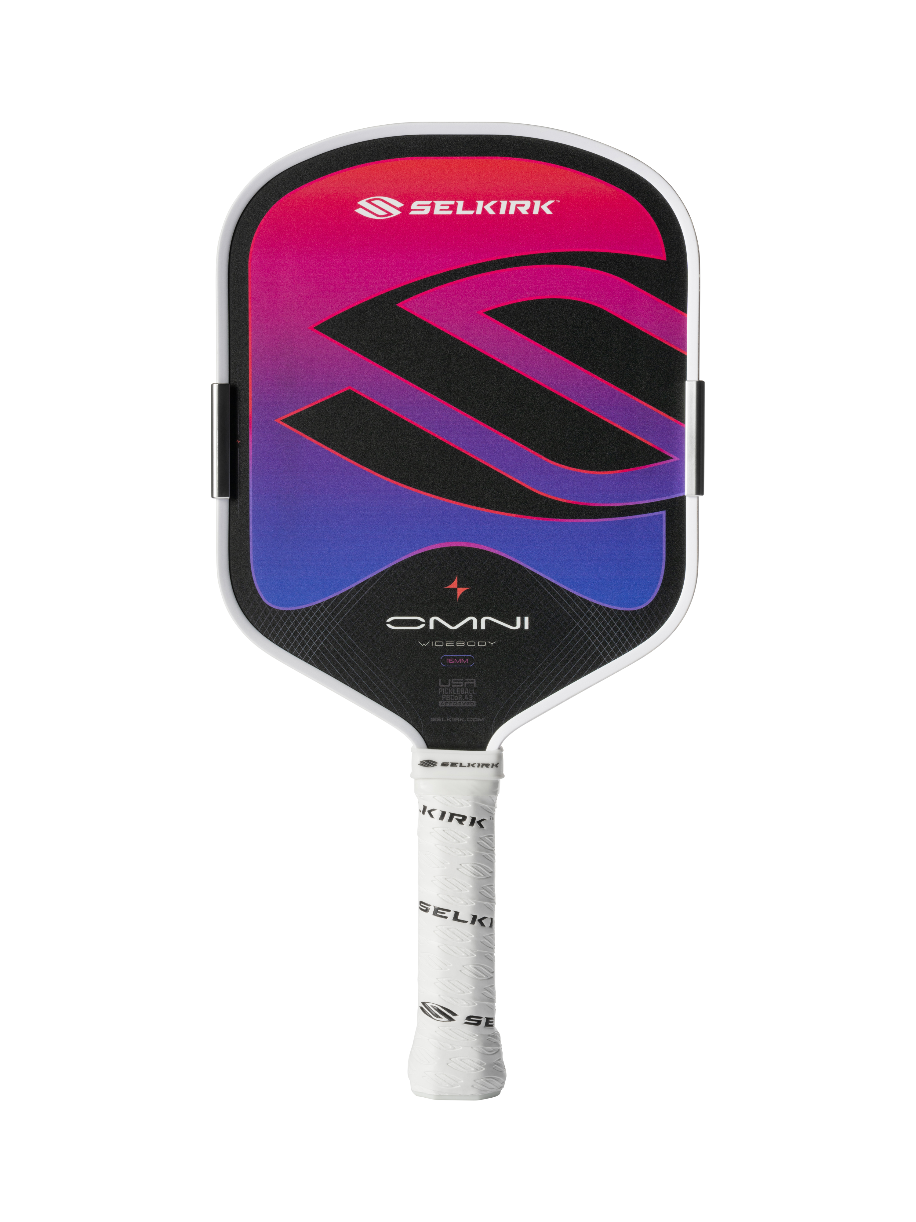 Selkirk OMNI pickleball paddle, Widebody shape in Cosmic pink and purple, full face view